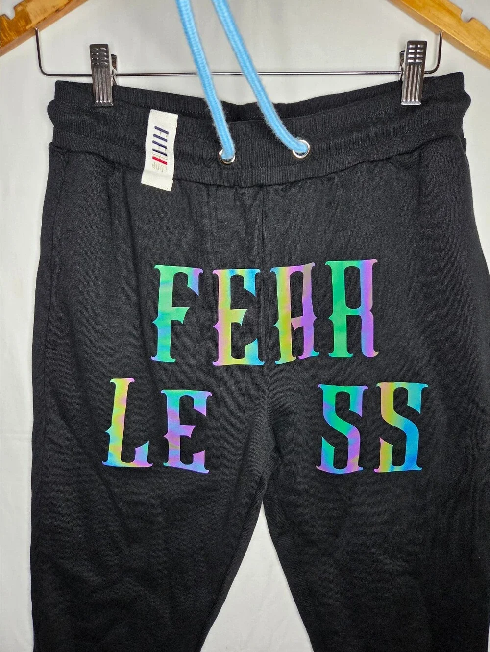 Black Men's Joggers with Iridescent 'Fear Less' Print